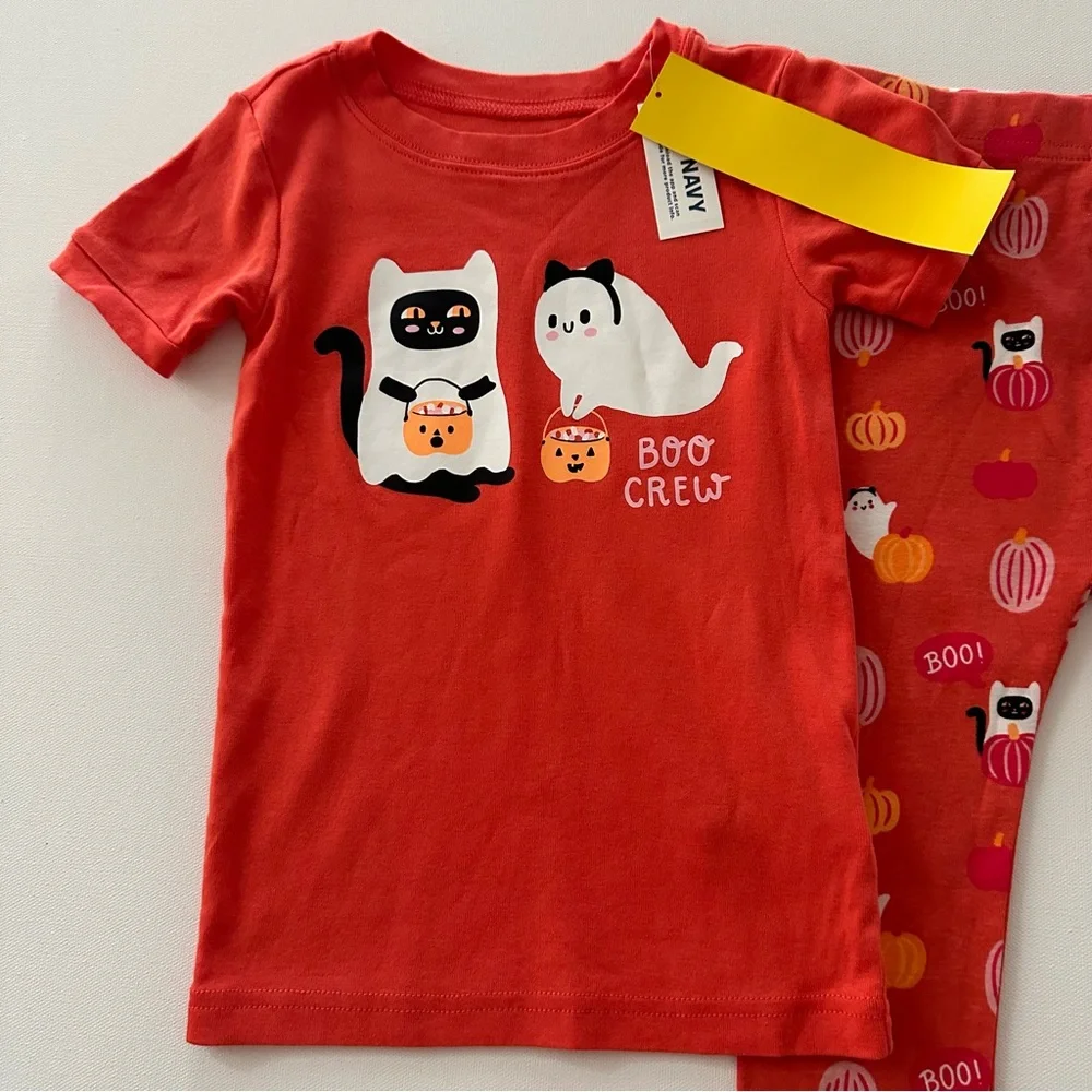 Old Navy 4T Toddler Girl Halloween Pajama Set Orange Pumpkin Ghost Boo